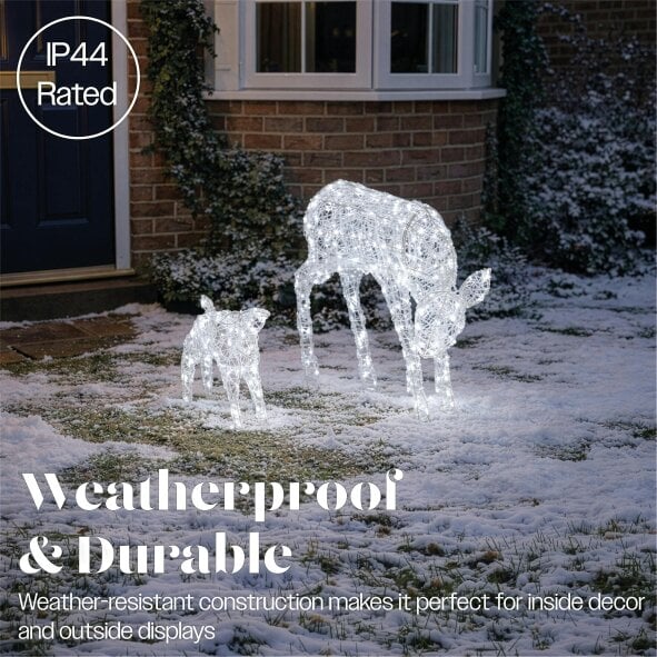 Scotts of Stow Xmas Haus Mother and Baby Deer Acrylic Christmas Decoration LED Lights Outdoor Display with Timer