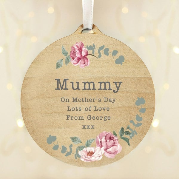 Personalised Memento Company Personalised Floral Watercolour Round Wooden Decoration