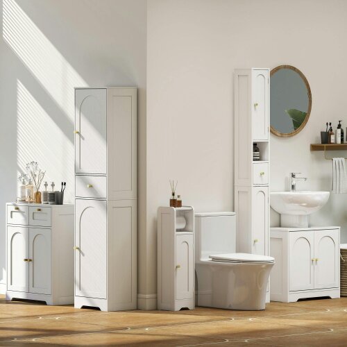 Wyld Haus Remodi Tall Bathroom Storage Cabinet With Arched Door Design White