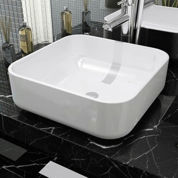 Berkfield Basin Square Ceramic White 39x39x13.5 cm