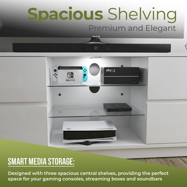 Centurion Supports Avitus Premium High Gloss White with 4-White Drawers and 3-Shelf 32"-65" LED/OLED/LCD TV Cabinet