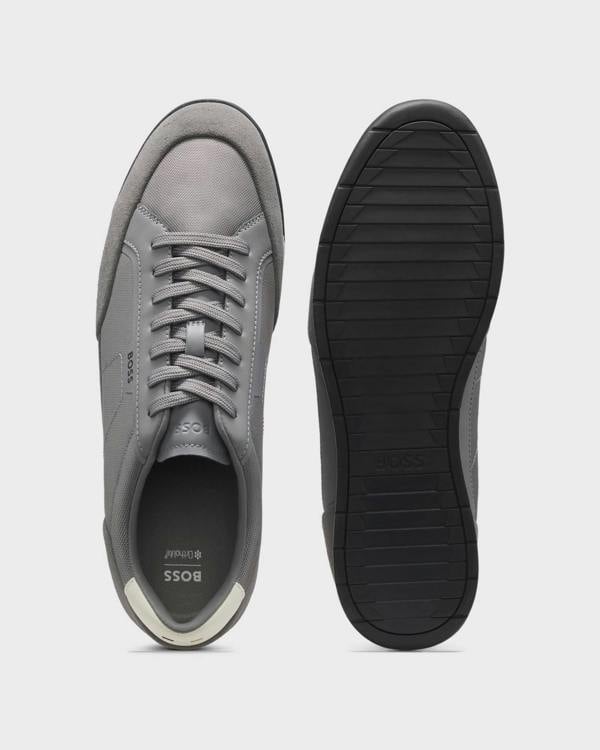 BOSS Orange Nitan Mens Suede-Trim Trainers with Ribbed Sole - Medium Grey 033 | CHO | Designer Mens Trainers