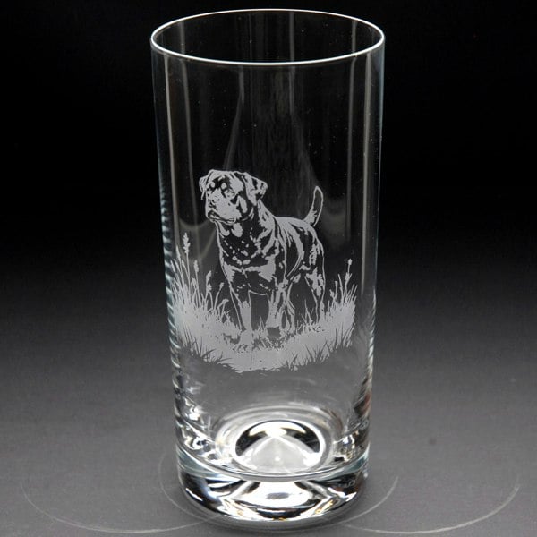 Glyptic Glass Art Rottweiler Dog Highball Glass - Hand Etched/Engraved Gift