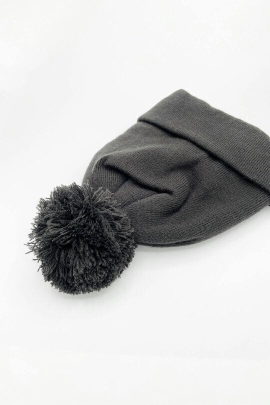 SVNX Pom Pom Beanie Hat & Textured Knit Gloves Set in Grey
