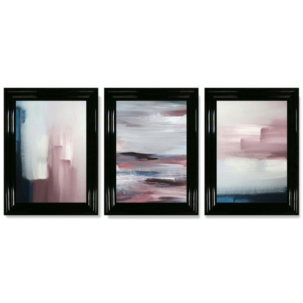 Artze Wall Art Framed Set of 3 Navy & Blush Pink Abstract Prints
