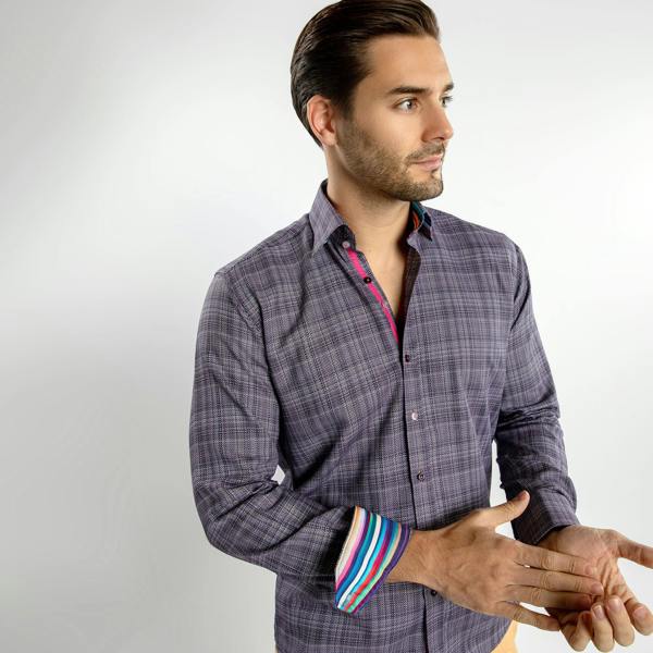 KNITTED  CLASSIC JACQUARD SHIRT WITH MULTICOLOURED STRIPE INSERT - Premium Men's Patterned Shirt by Claudio Lugli | Bold Design, Tailored Fit, Best Printed Shirts