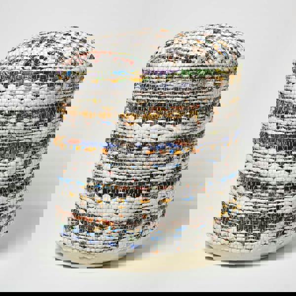 HOMESCAPES Cream Chindi Design Bean Filled Pouffe