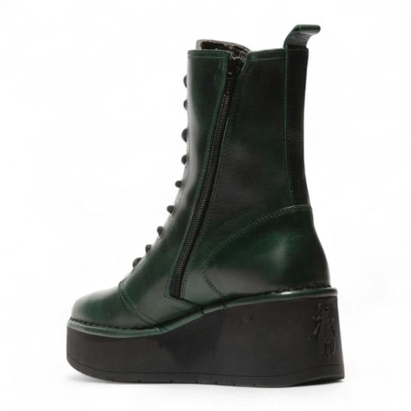 Fly London Womens Petrol Green HAIT273 Leather Lace-up Chunky Platform Ankle Boots