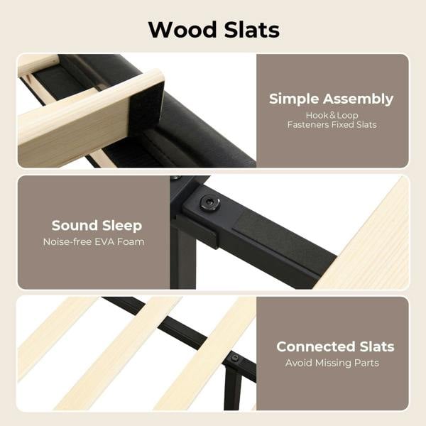 Levede Wooden Bed Frame King Panel Plush Upholstered Metal Bed Platform Beige