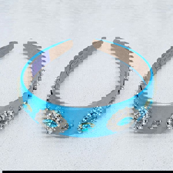 Light Blue Headband with Pearls Sky Blue Hair Band Wedding Guest