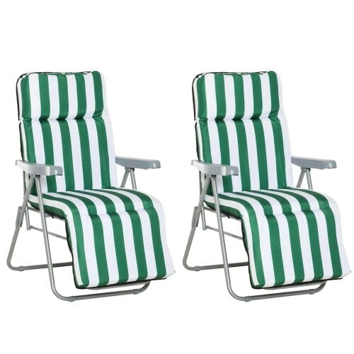 Bobobiy 2 Pieces Outdoor Sun Lounger Set with Cushions, 5-Level Adjustable Backrest, Green & White