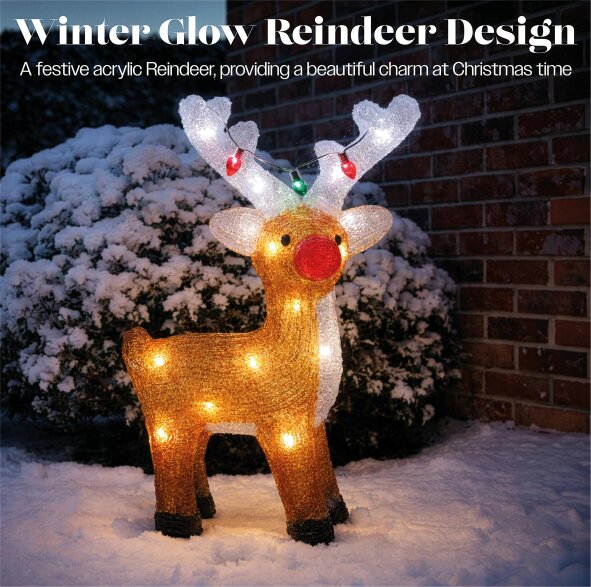Scotts of Stow Xmas Haus LED Acrylic Deer Battery Operated with Timer