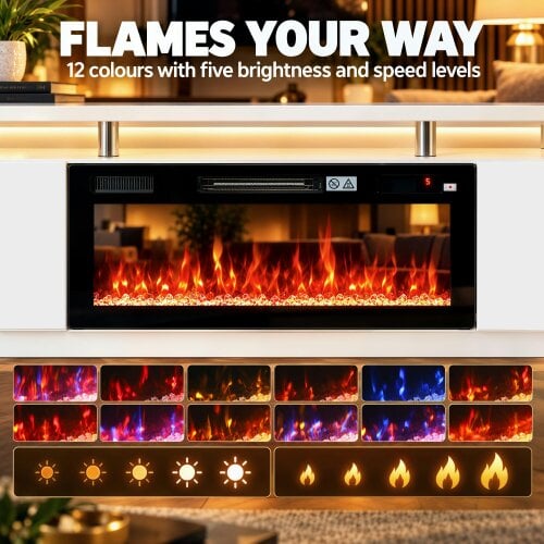 HOMCOM Electric Fireplace TV Stand for 80" TVs, LED Strip, 900/1800W, White