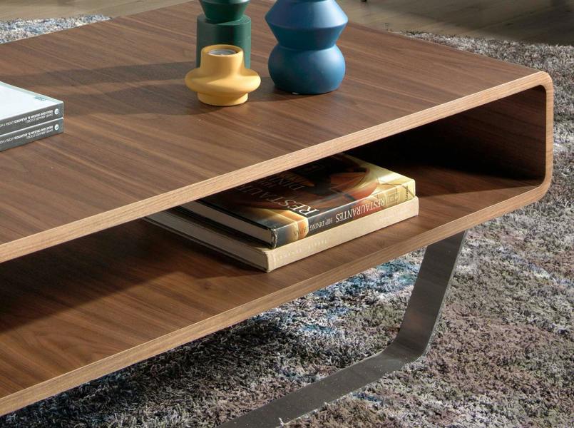 Angel Cerdá Rectangular Coffee Table Walnut and Chrome-plated Steel 2002
