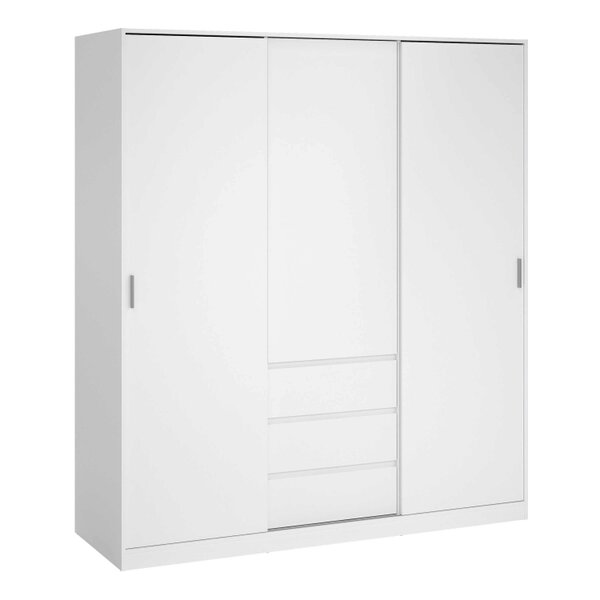 Wyld Haus Budapest White Wooden Wardrobe 3 Doors 3 Drawers