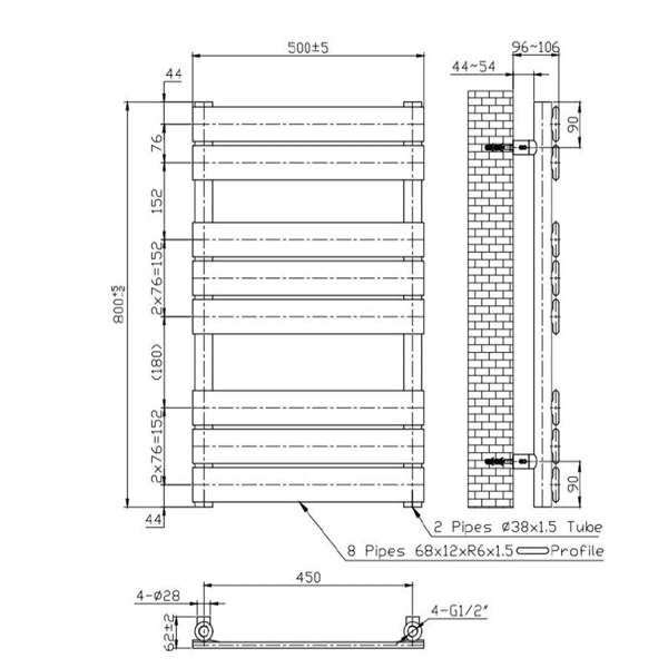 MYHOMEWARE 500 mm x 800 mm Flat Electric Panel Shiny Gold Heated Bathroom Towel Rail Radiator Pre-Filled AF Thermostatic