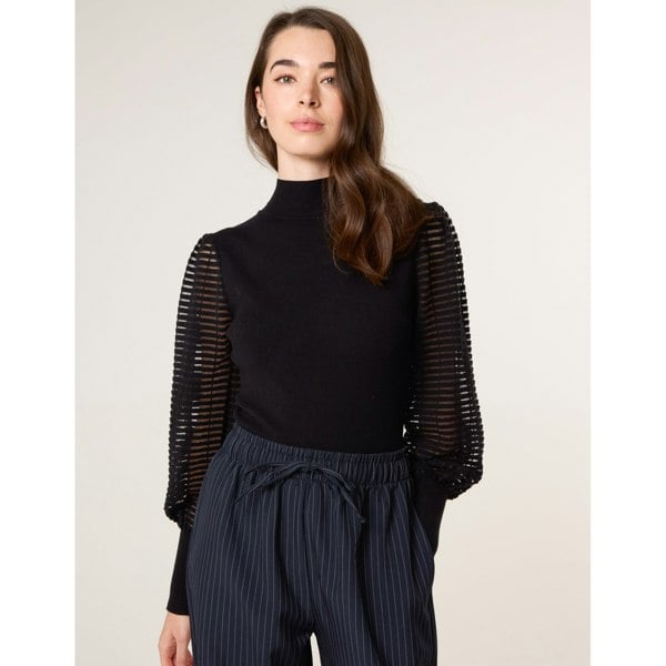 Blue Vanilla Semi-Sheer Mesh Panel Long Sleeve Jumper - Black