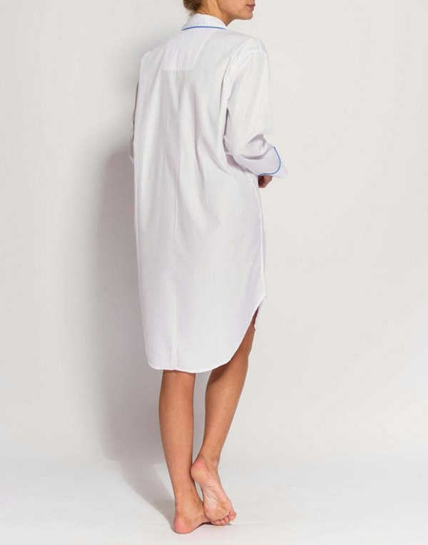 Women's Crisp Cotton Nightshirt – White Satin Stripe - British Boxers