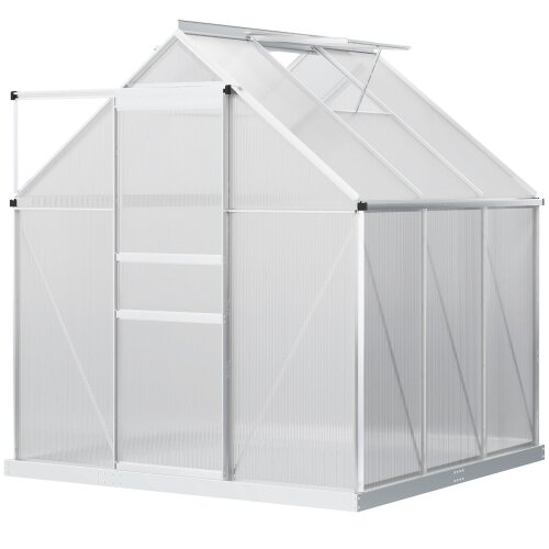 Serre De Jardin Outsunny 3 Niveaux Avec 6 étagères - 140x143x190 Cm, Bâche PE, Porte Zippée, Pour Plantes Et Fleurs