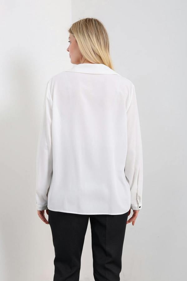 Hoxton Gal Oversized Long Sleeves Blouse Shirt with Button Details in White