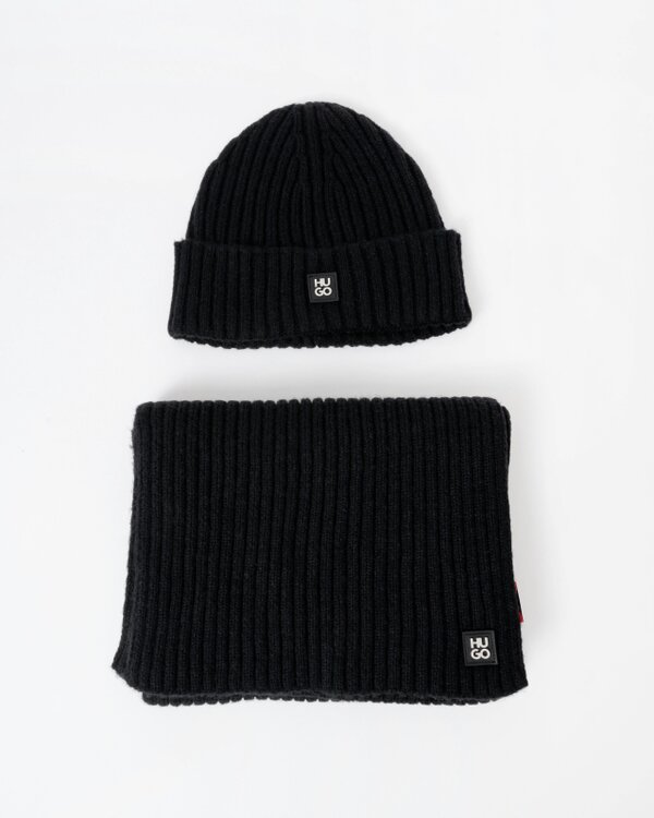 HUGO Zasgo Mens Beanie and Scarf Gift Set  - Black 001