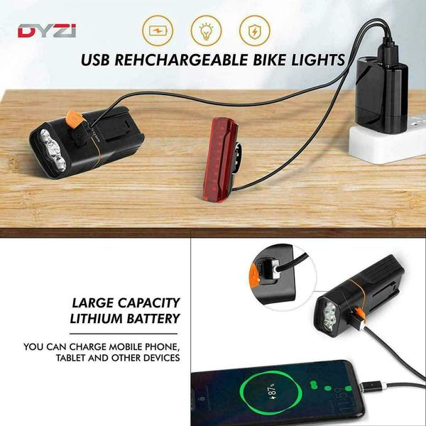 Dyzi Rechargeable Bike Lights Set 3000mah Lumens Waterproof