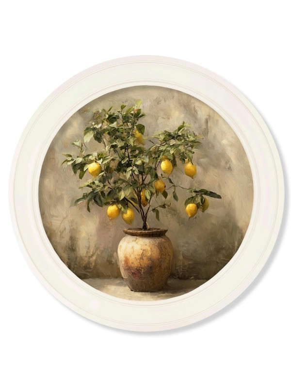 Exceptional Art Mediterranean Lemon Tree - Oxford Strong White round frame - 96 x 96cm