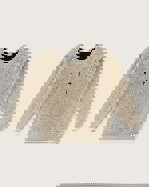 organic cotton Cream Bear Face Print Textured Sweatshirt- image 2