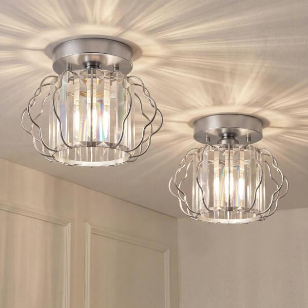 HOMCOM Crystal Ceiling Light Fixtures, Ceiling Lighting, 2 Pack - Silver Tone