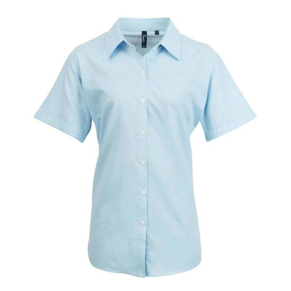 Premier Womens/Ladies Signature Pearlised Oxford Short-Sleeved Shirt - Light Blue - 