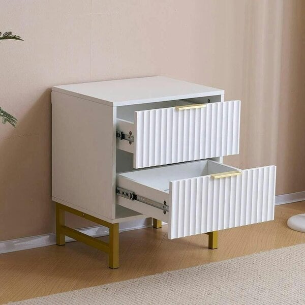 Kosy Koala Modern White Bedside Table with 2 Drawers and Gold Metal Legs for Bedroom