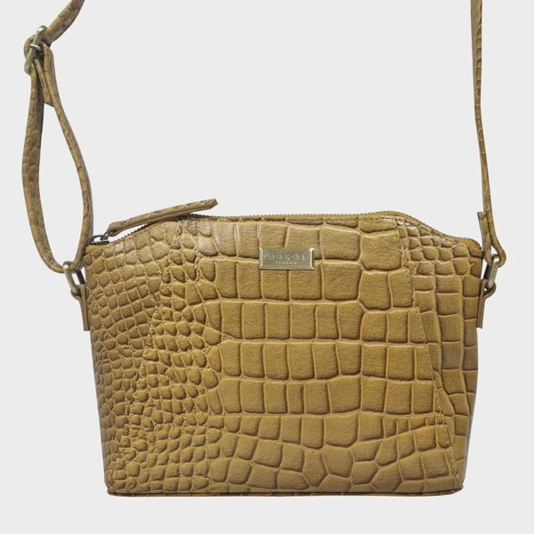 Assots London 'MANDY' Ochre Croc Real Leather Designer Crossbody Bag