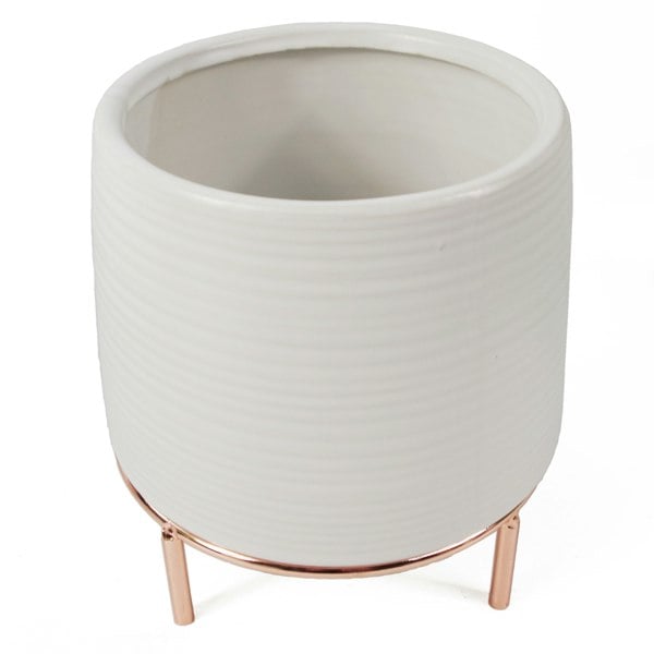 Leaf 18cm White Ceramic Planter with Metal Stand