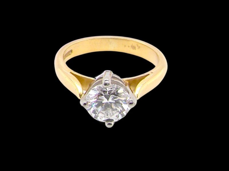 Vintage Tom 18 Carat Yellow Gold Shank, One Carat + Solitaire White Diamond Ring (Certificated)