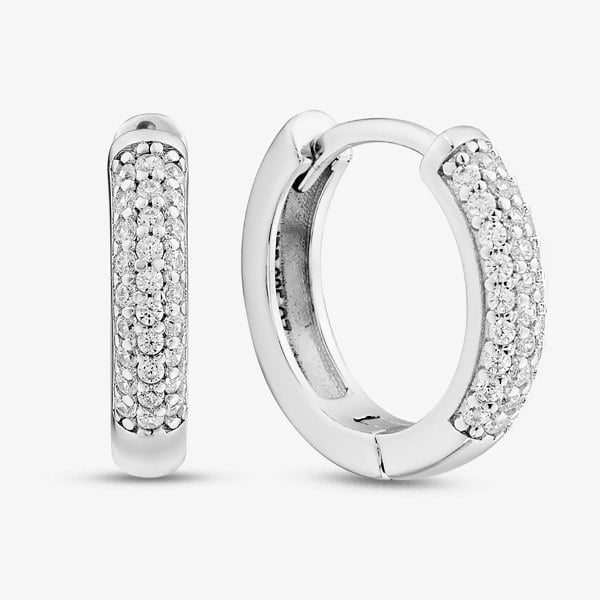 T. H. Baker Sterling Silver Rhodium Plated Cubic Zirconia Hoop Earrings  8.58.9994