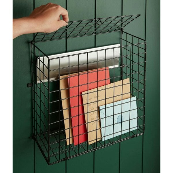 Dyzi Metal Letter Cage Door Mounted Mail Catcher with Flip-Up Lid