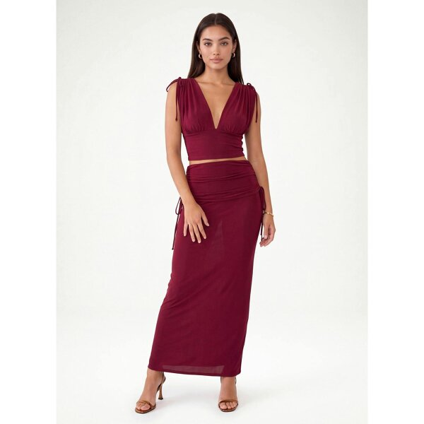 Pink Vanilla Ruched Side Maxi Skirt