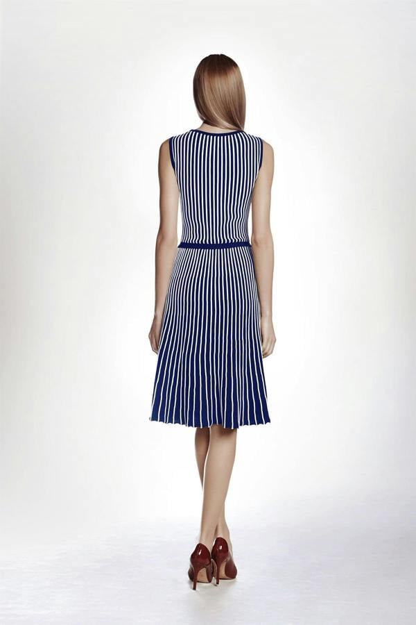 Rumour London Sienna striped fit-and-flare knitted dress in blue