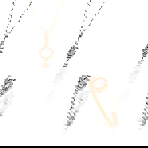 270P030409925-270R058910925 Modern Pearl & Topaz Pendant & Ring Set in Rose Gold Plated Silver