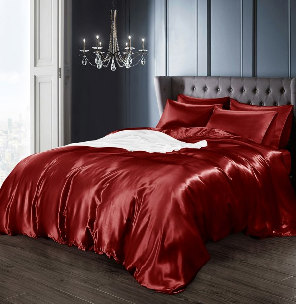 Intimates Faux Silk Duvet Cover Set with Matching Pillowcase, Luxury Bedroom Decor Bedding Ensemble