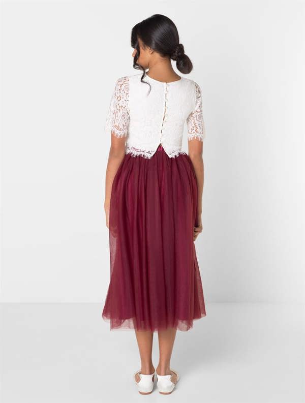 Junior bridesmaid white and wine dress