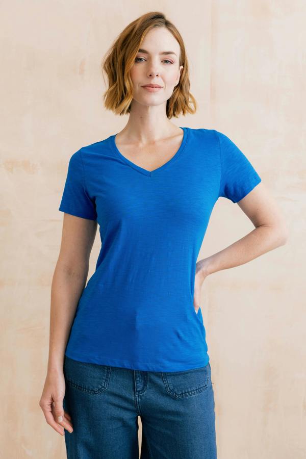 Lily & Me Victoria Organic Cotton V-Neck T-Shirt Cobalt