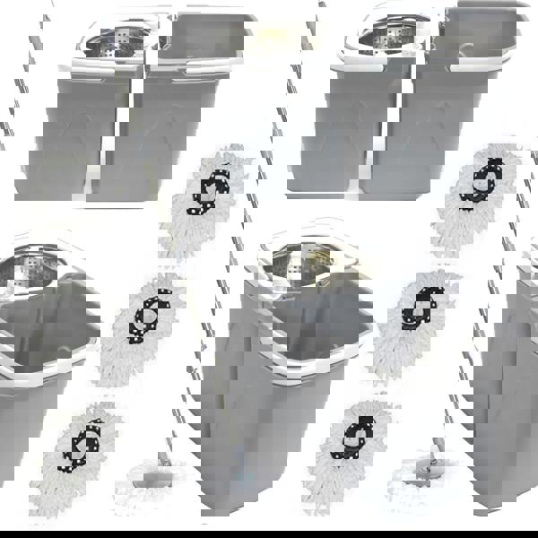 Gr8 Home Grey Space Saving 360° Rotating Dual Spin Dry Mop And Bucket 3 Microfibre Heads