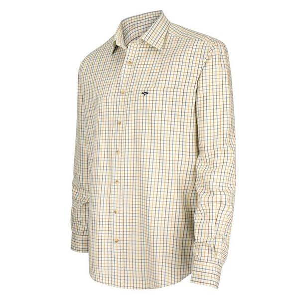Hoggs of Fife Inverness shirt in brown Tattersall check, laid flat with button front and long sleeves, ideal for rural and workwear use