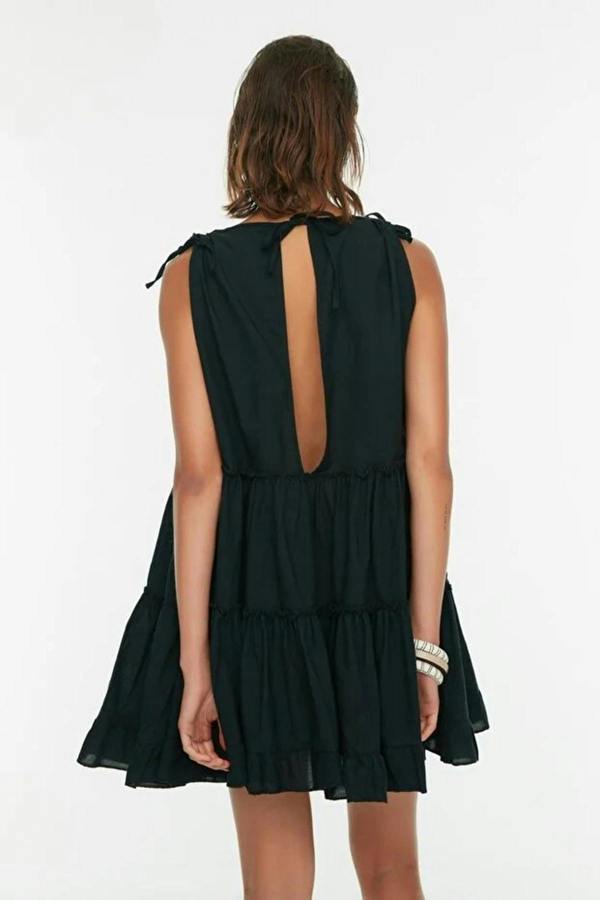 WOVCOR 100% Cotton Woven Ruffled Mini Beach Dress