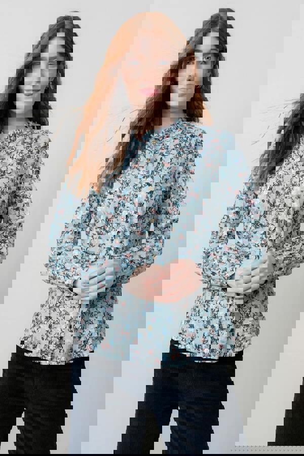 Rachel Organic Cotton Frill Blouse Ice Blue | Lily and Me Clothing