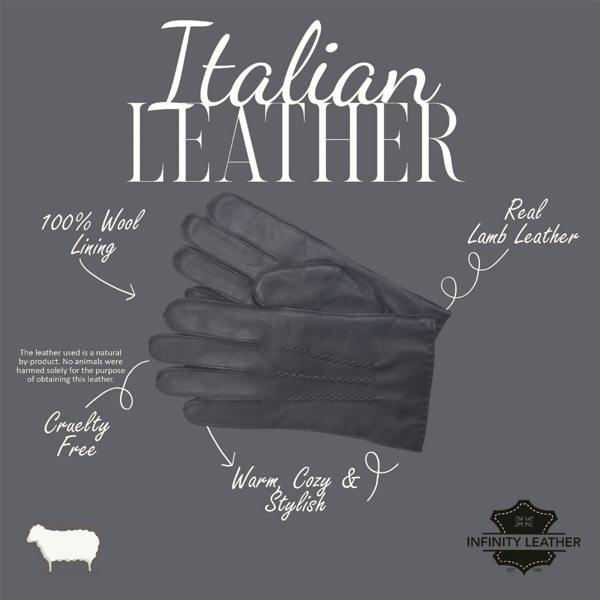 Infinity Leather Men’s Italian Leather Warm Wool Lining Winter Stich Design Gloves - M-LGV-205