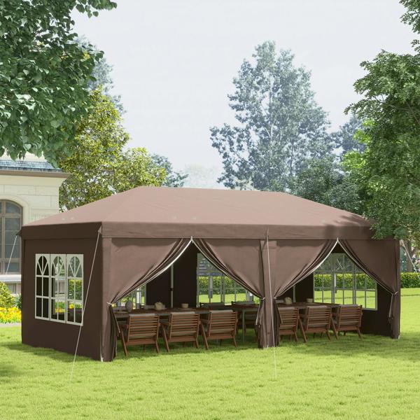Outsunny 3m x 6m Pop Up Gazebo Party Tent Canopy Marquee with Storage Bag Blue - Brown