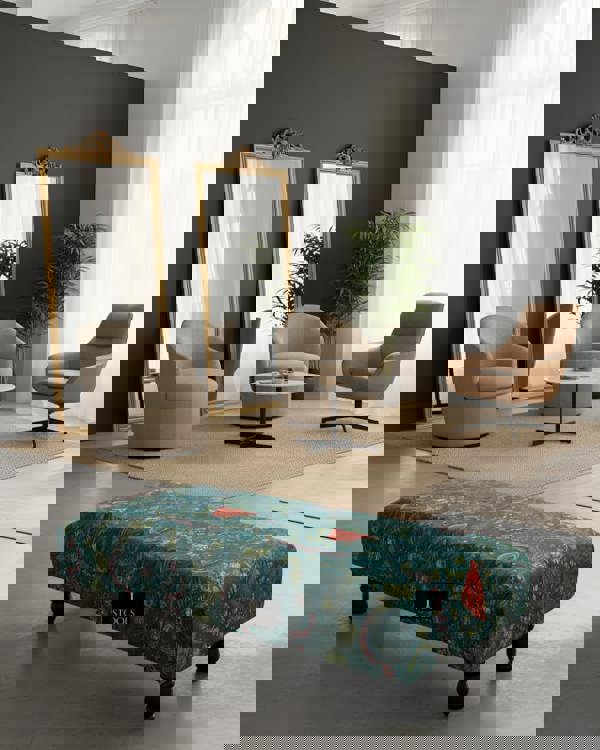 ISTOOLS Green Printed Fabric Multicolour Footstool Bench – Stylish, Comfortable & Multi-purpose