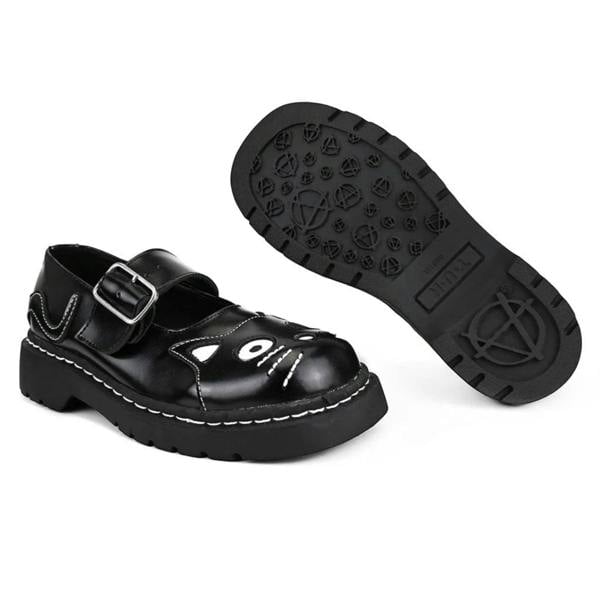 TUK Footwear TUK Womens Mary Jane Kitty Black Leather Platform Goth Shoes - T2025